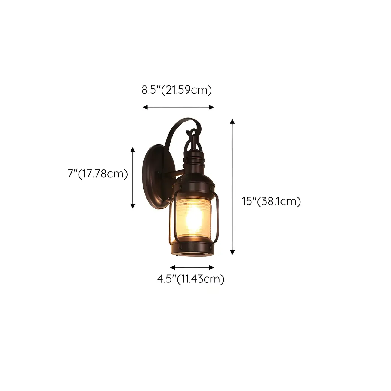 Industrial Black Metal Outdoor Wall Light with Glass #size