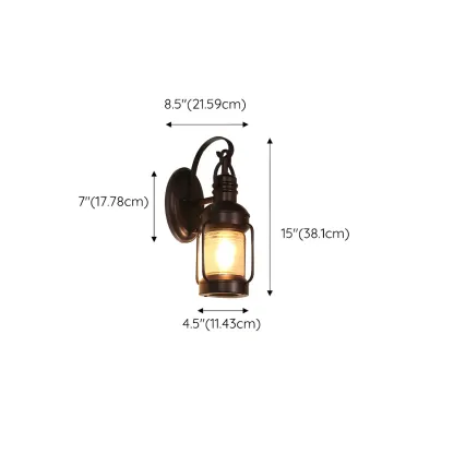 Industrial Black Metal Outdoor Wall Light with Glass #size
