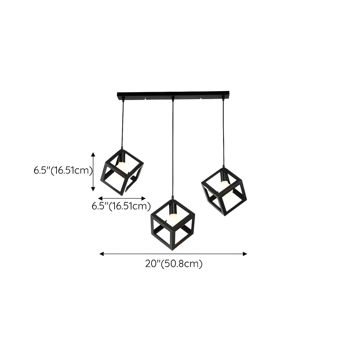 Industrial Black Metal Geometric Kitchen Island Light #size