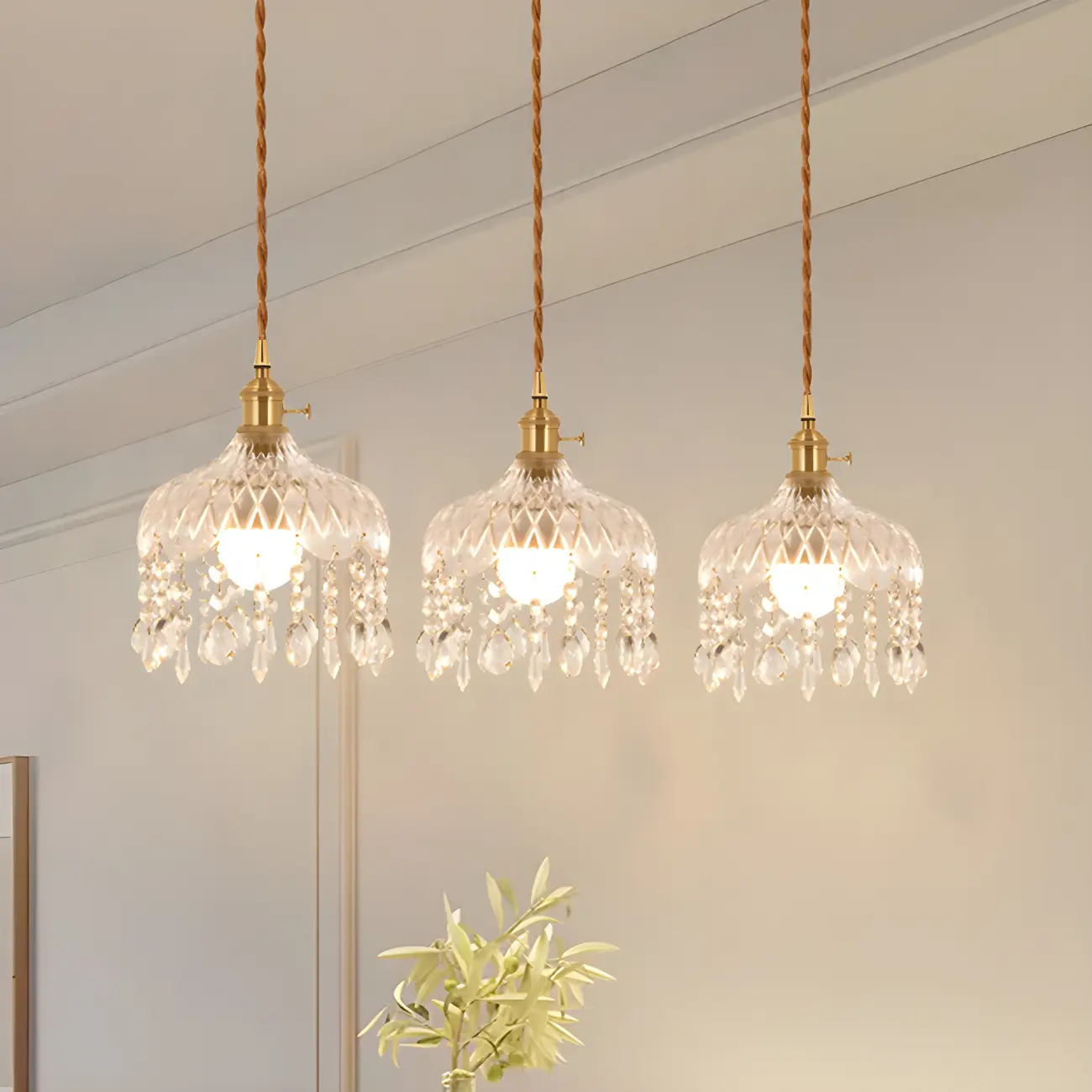 Elegant Glass-Crystal Gold Island Pendant Lights Image - 4 | homeyfad