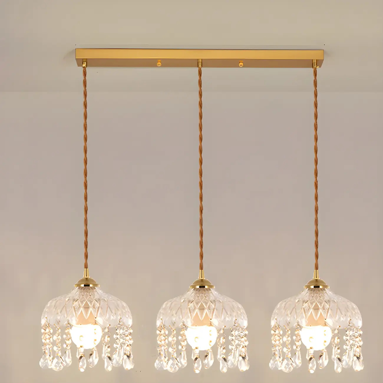Elegant Glass-Crystal Gold Island Pendant Lights Image - 3 | homeyfad