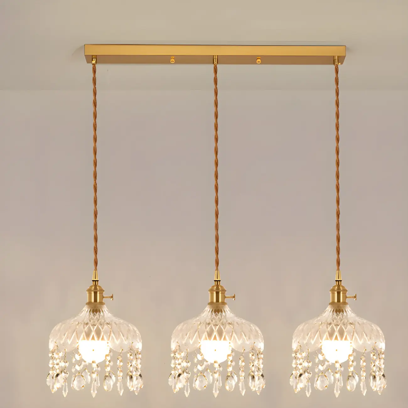 Elegant Glass-Crystal Gold Island Pendant Lights Image - 1 | homeyfad