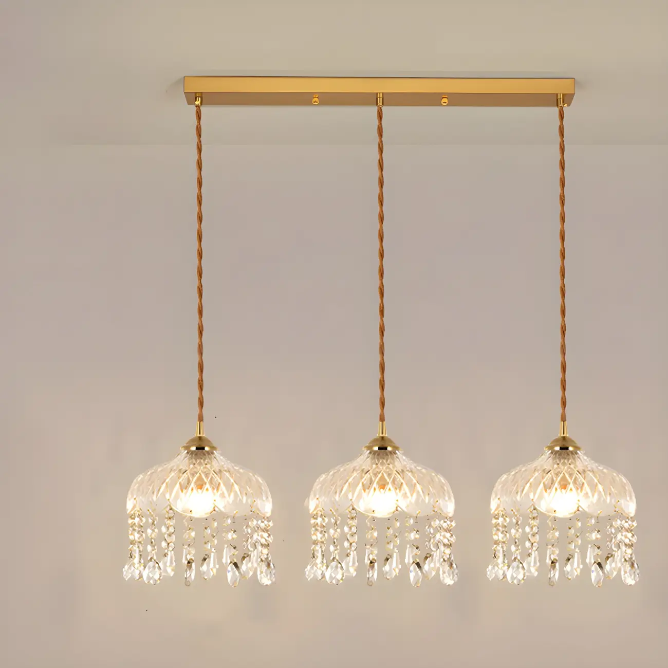 Elegant Glass-Crystal Gold Island Pendant Lights Image - 5 | homeyfad