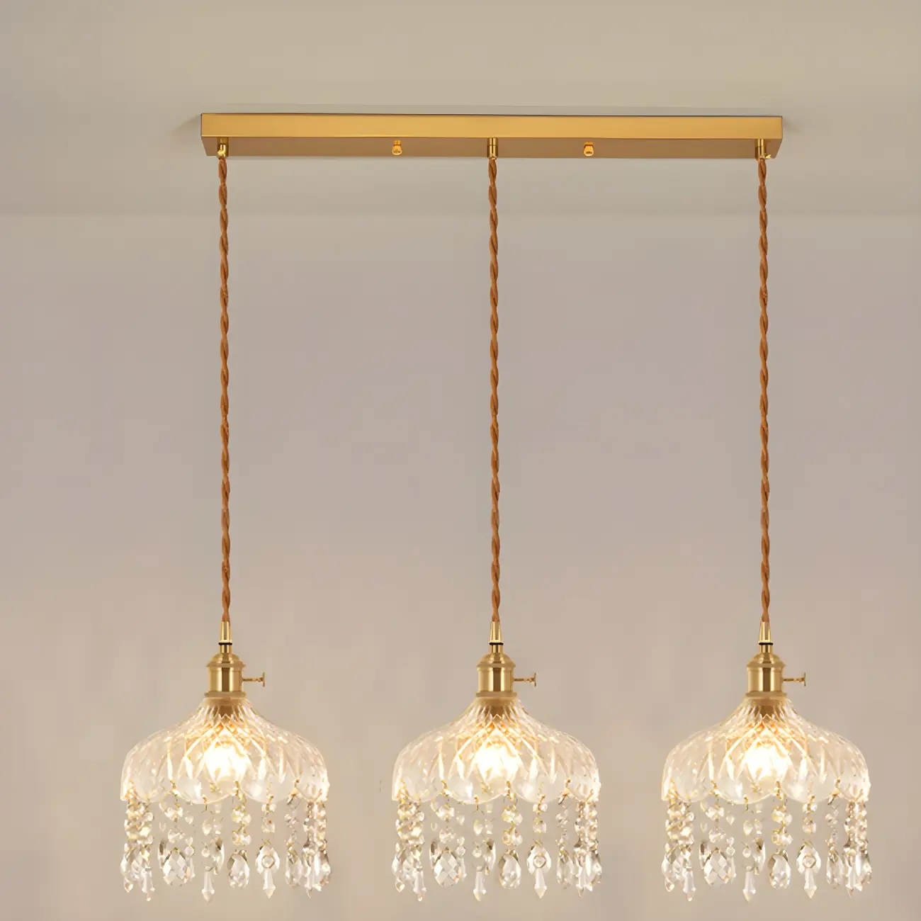 Elegant Glass-Crystal Gold Island Pendant Lights Image - 7 | homeyfad