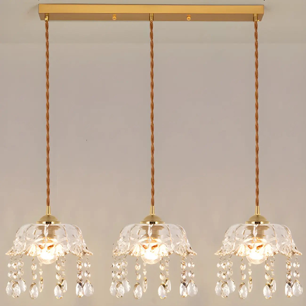 Elegant Glass-Crystal Gold Island Pendant Lights Image - 9 | homeyfad