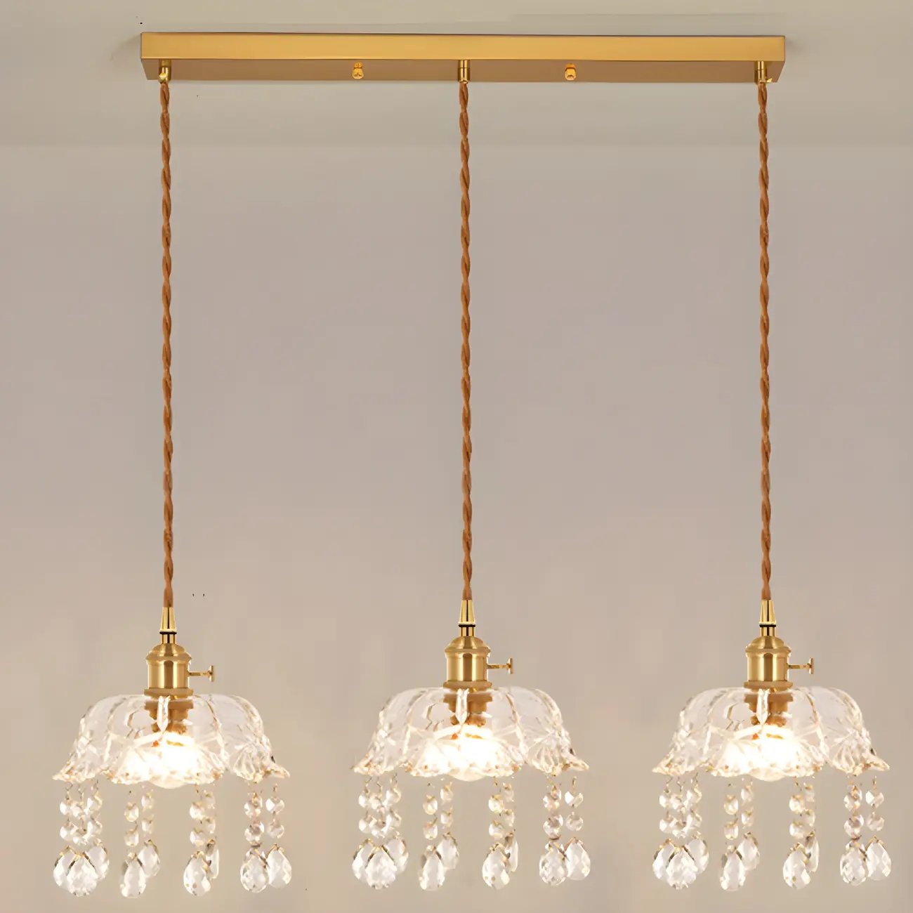 Elegant Glass-Crystal Gold Island Pendant Lights Image - 11 | homeyfad