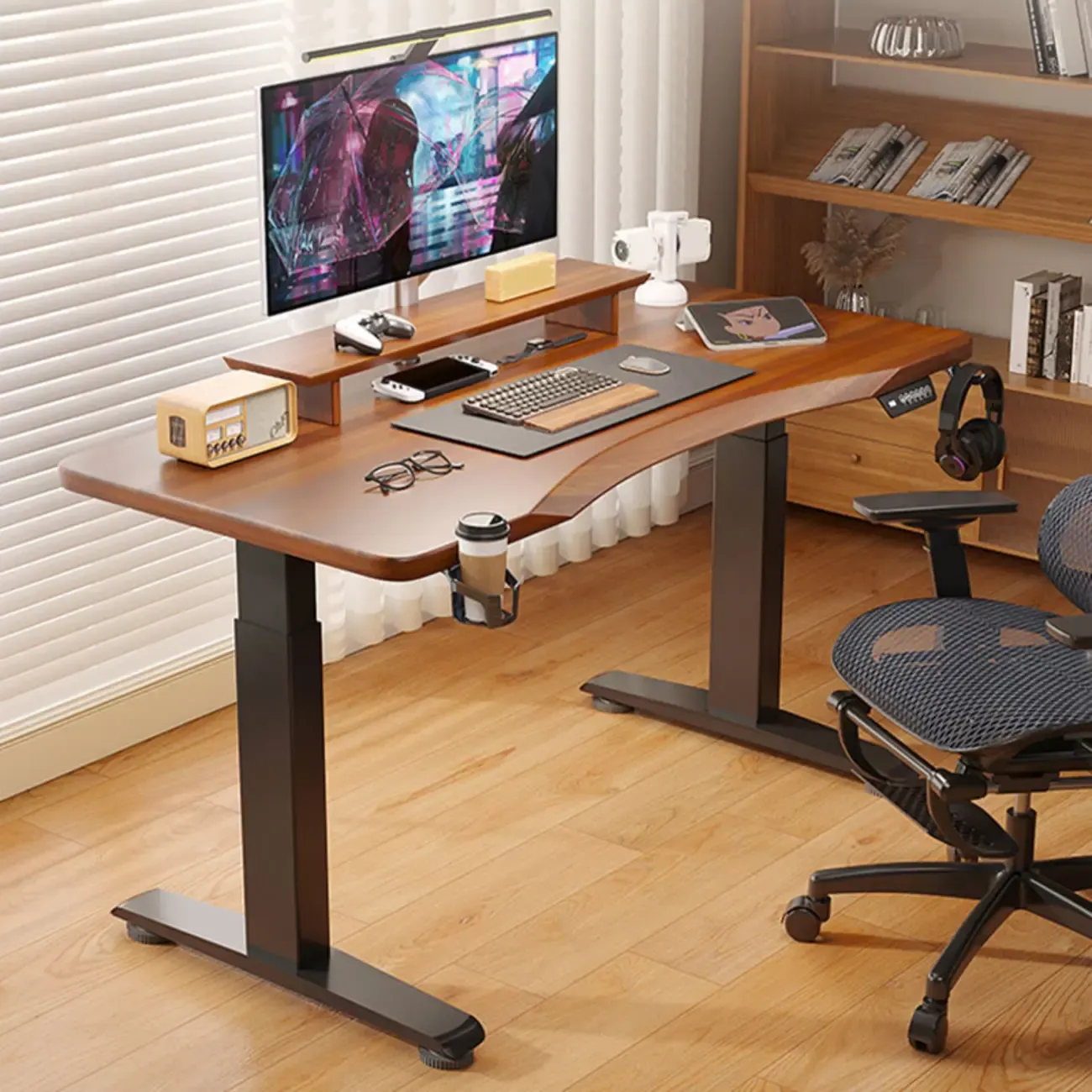 Durable Wooden Adjustable Standing Desk with Monitor Stand Image - 1