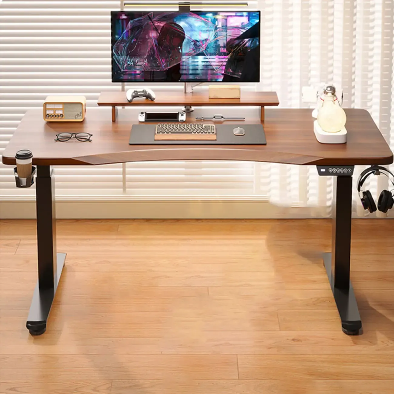Durable Wooden Adjustable Standing Desk with Monitor Stand Image - 5