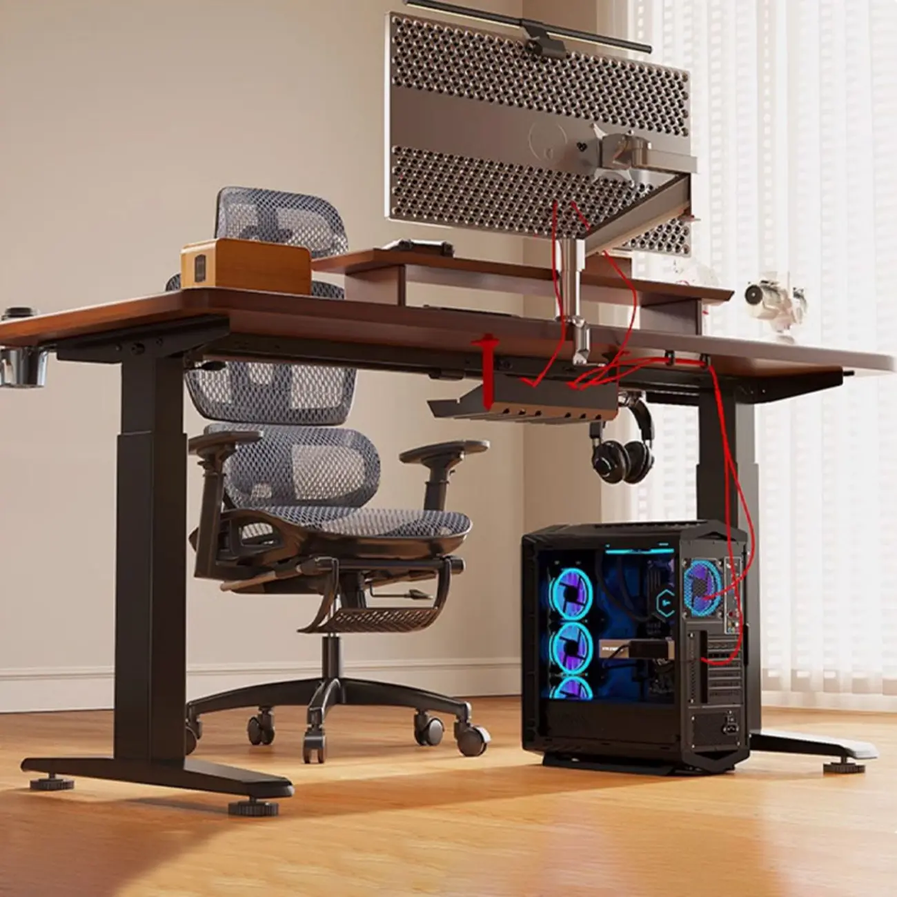 Durable Wooden Adjustable Standing Desk with Monitor Stand Image - 2 | homeyfad
