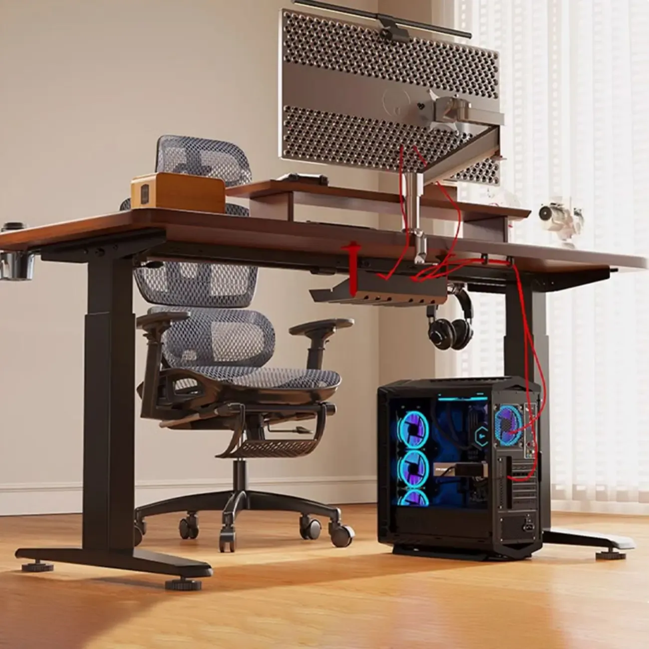Durable Wooden Adjustable Standing Desk with Monitor Stand Image - 2