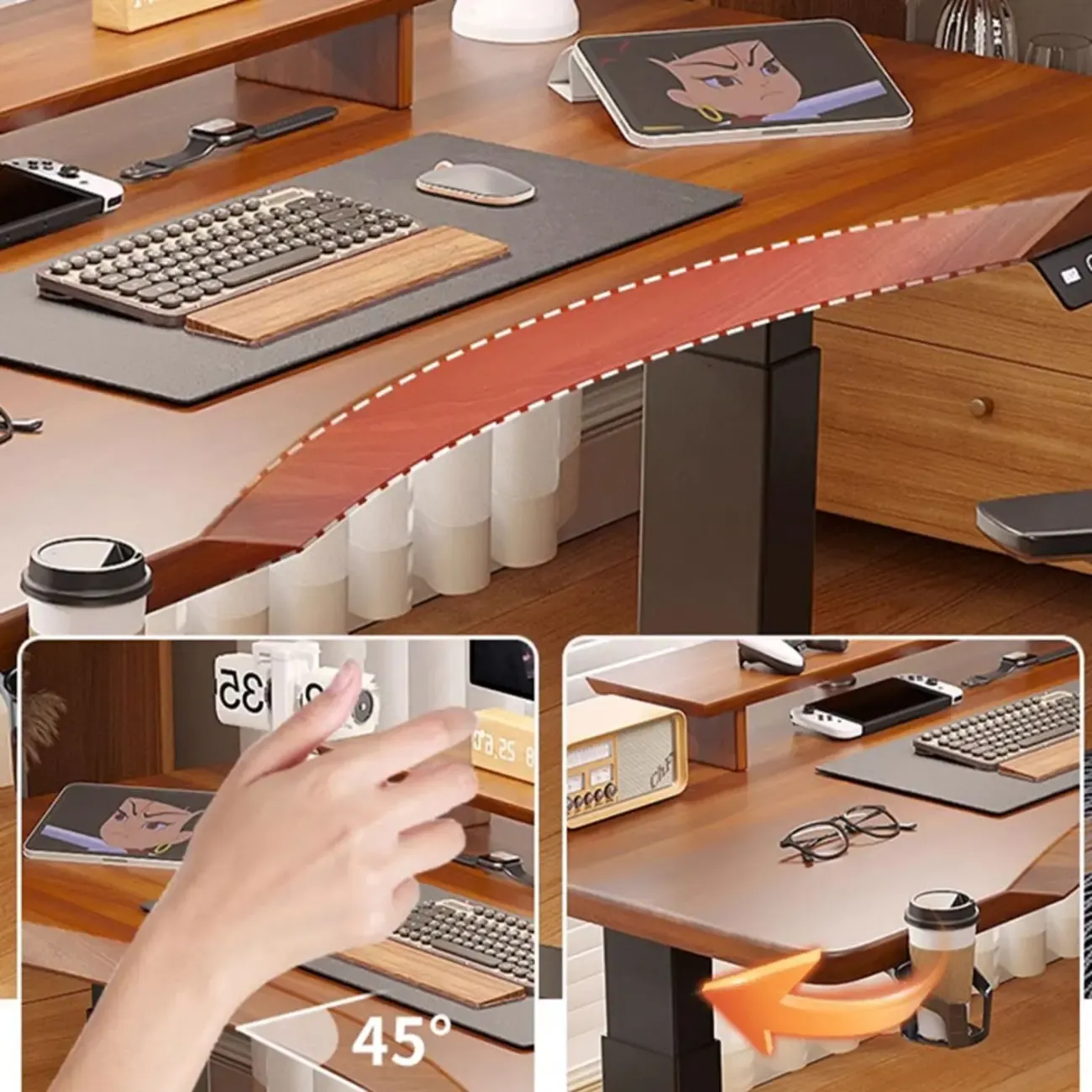Durable Wooden Adjustable Standing Desk with Monitor Stand Image - 10