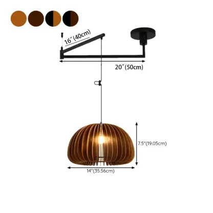 Swing Arm Walnut Solid Wood Pumpkin Pendant Light Fixture #size