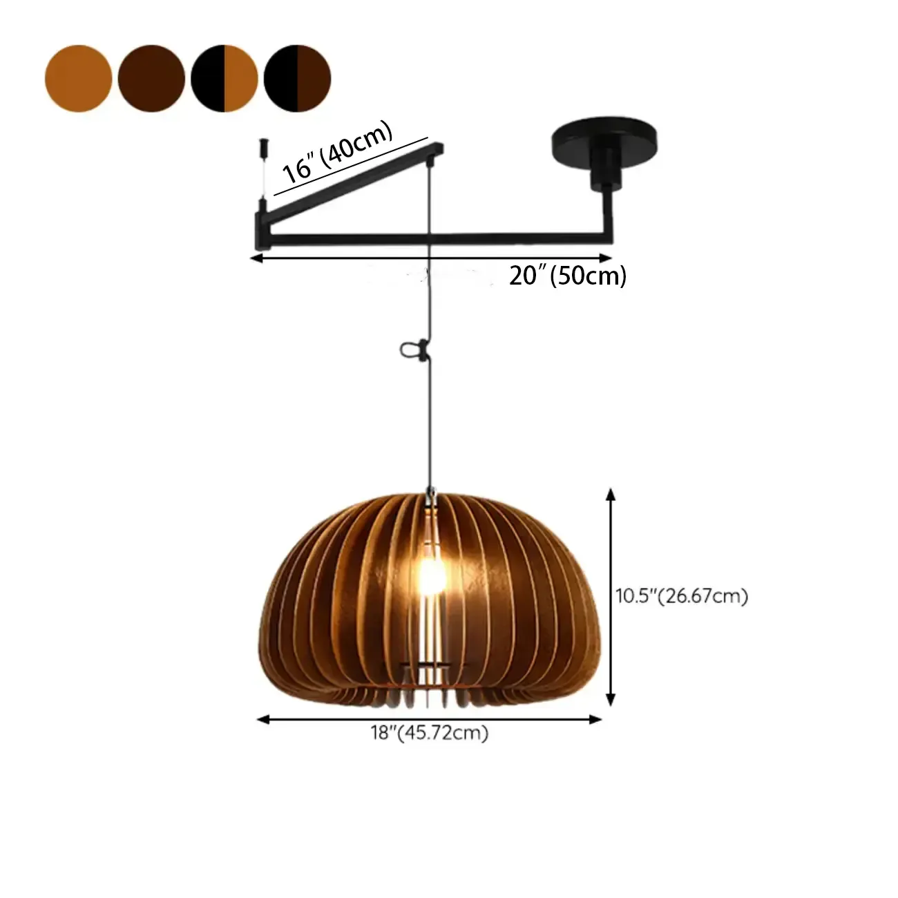 Swing Arm Walnut Solid Wood Pumpkin Pendant Light Fixture Image - 22