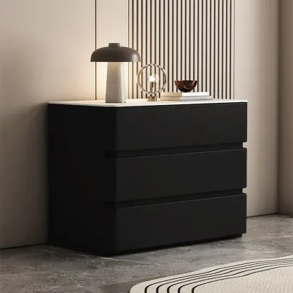 Rectangle Stone Top Wooden 3-Drawer Nightstand Image - 10
