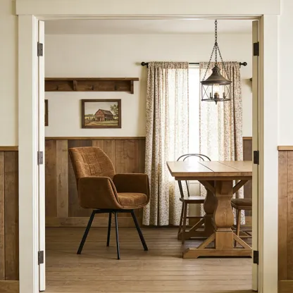 Brown Curved Back Chenille Arm Chair Dining Chairs Image - 3