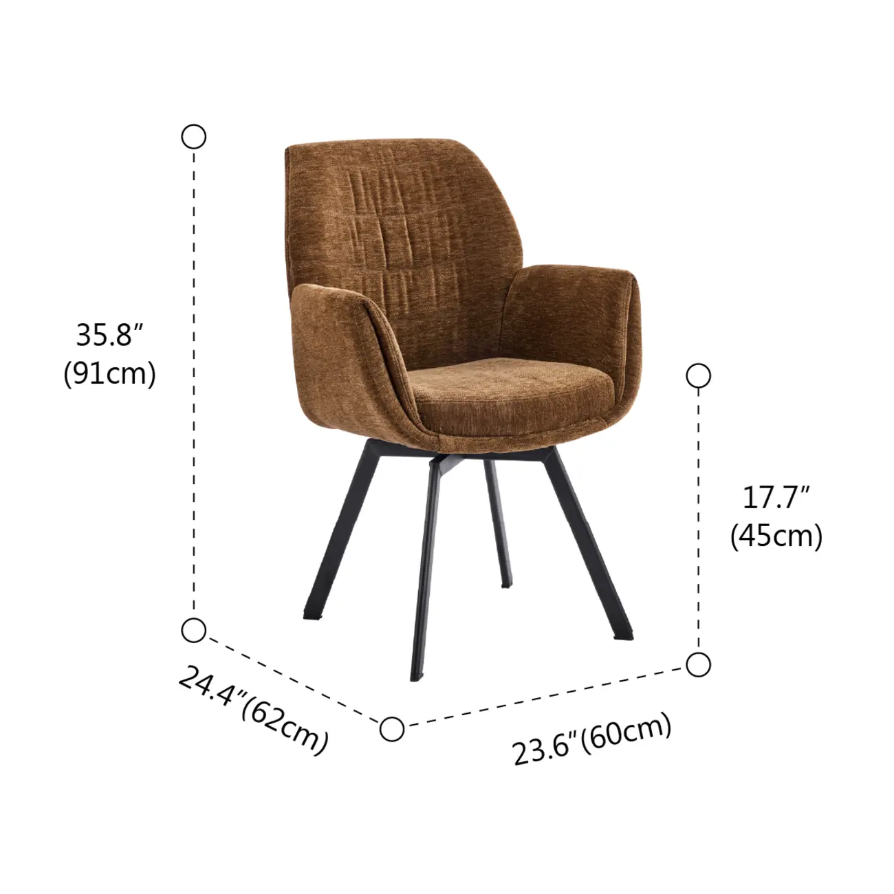 Brown Curved Back Chenille Arm Chair Dining Chairs #size | homeyfad