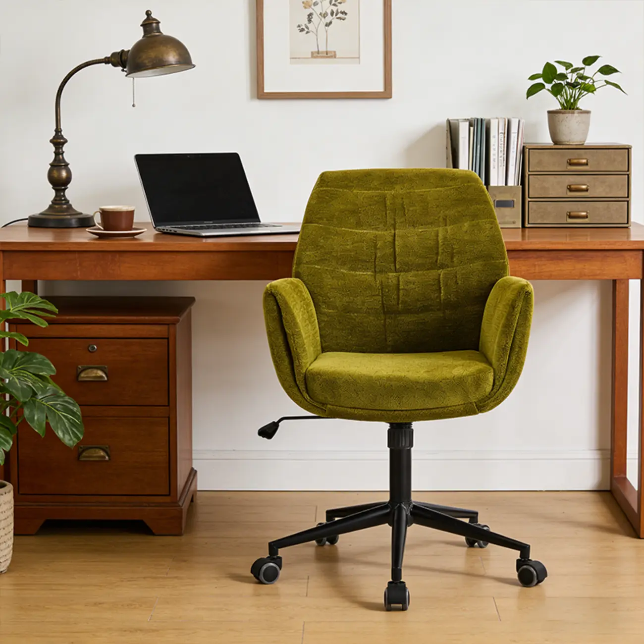Adjustable Green Upholstered Fabric Swivel Office Chair Image - 1 | homeyfad