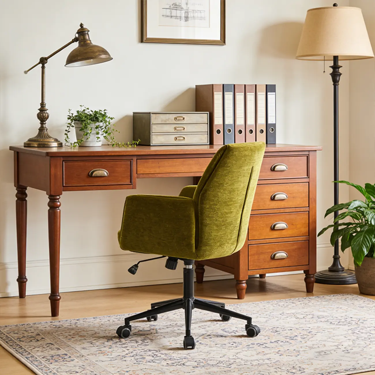 Adjustable Green Upholstered Fabric Swivel Office Chair Image - 3 | homeyfad