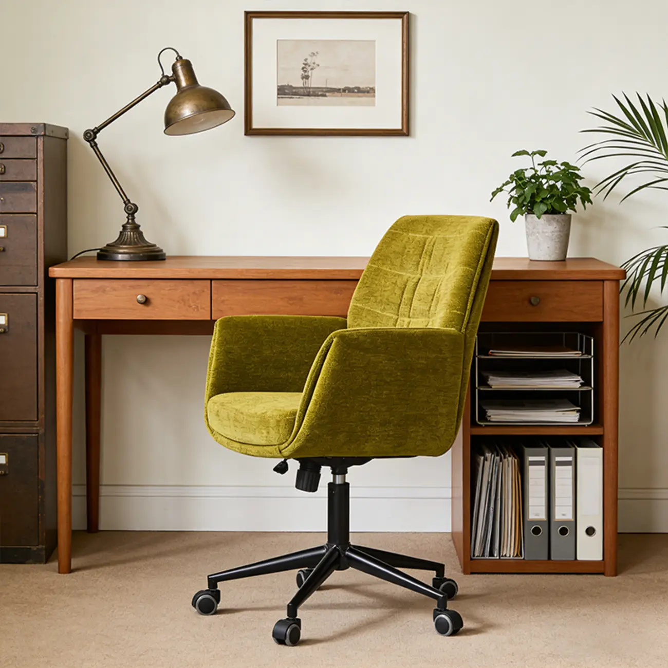 Adjustable Green Upholstered Fabric Swivel Office Chair Image - 2 | homeyfad