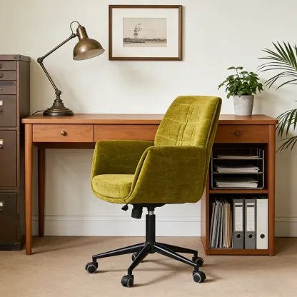 Adjustable Green Upholstered Fabric Swivel Office Chair Image - 2