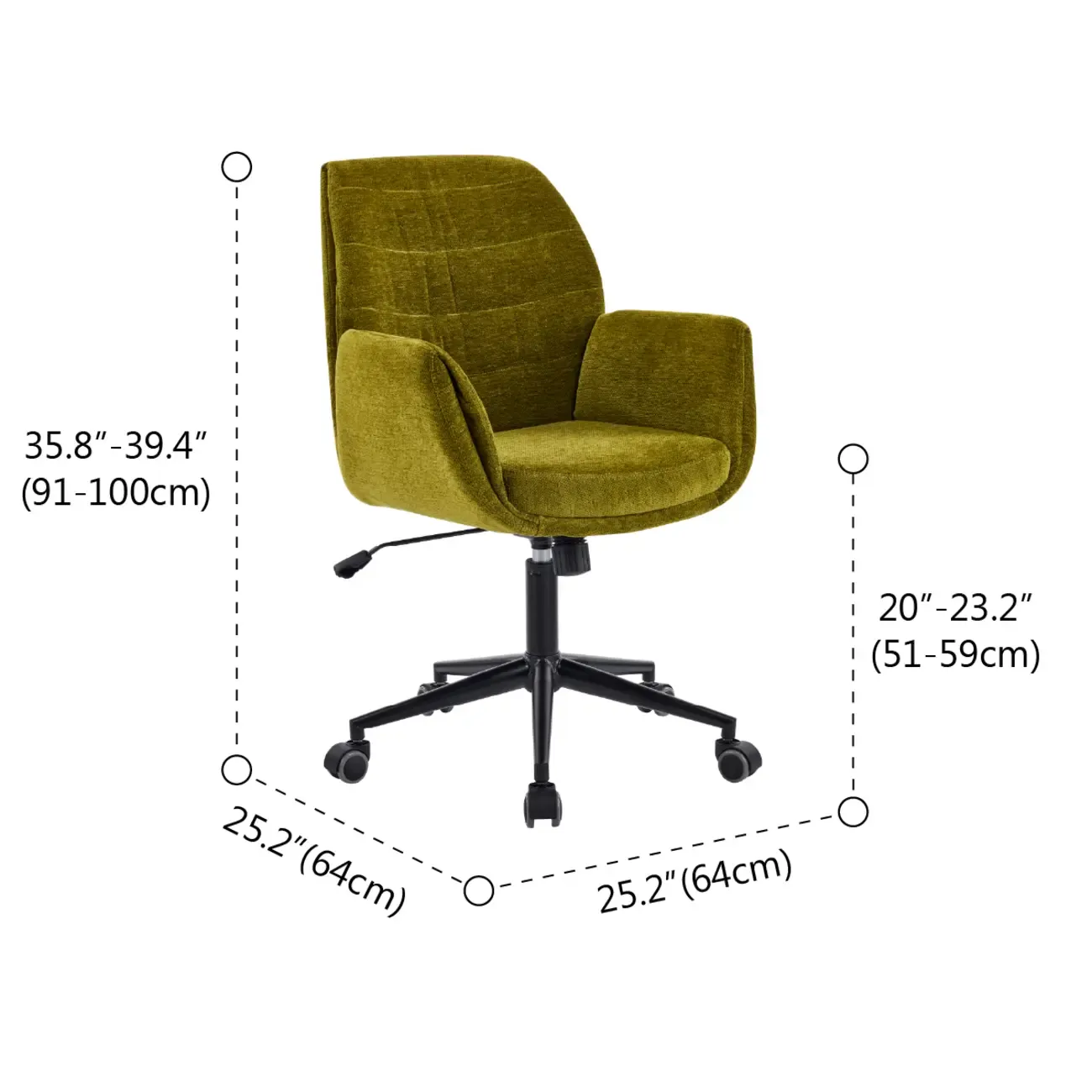 Adjustable Green Upholstered Fabric Swivel Office Chair #size