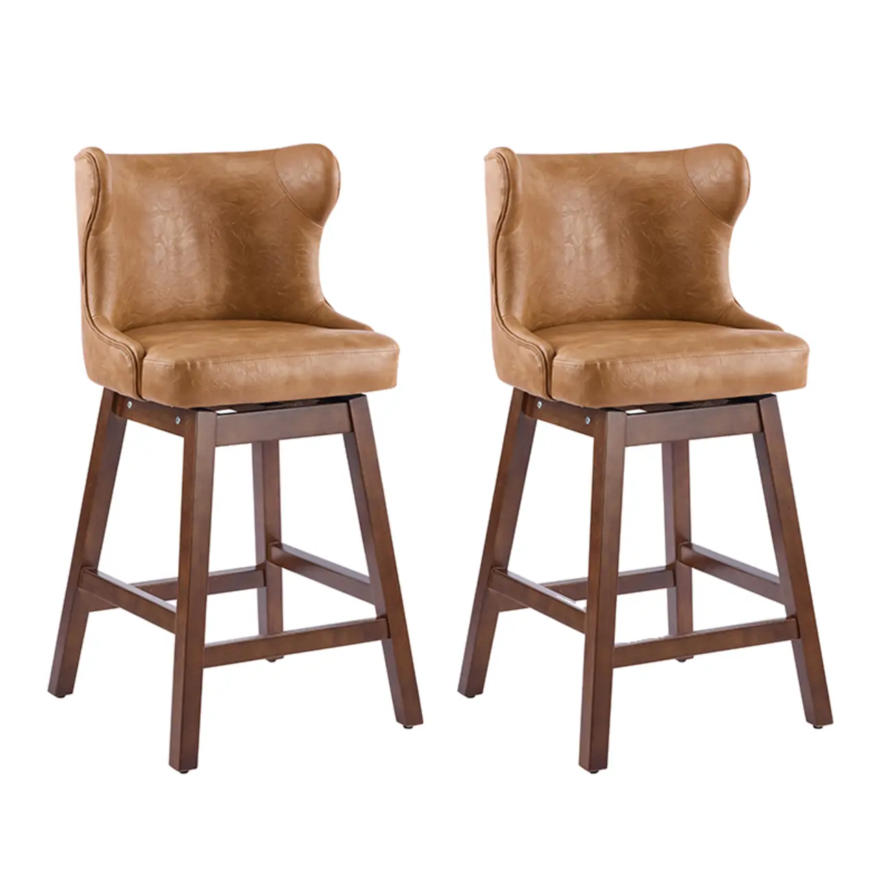 Mid-century Modern Upholstered Swivel Bar Height Bar Stools Set of 2 Image - 21 | homeyfad