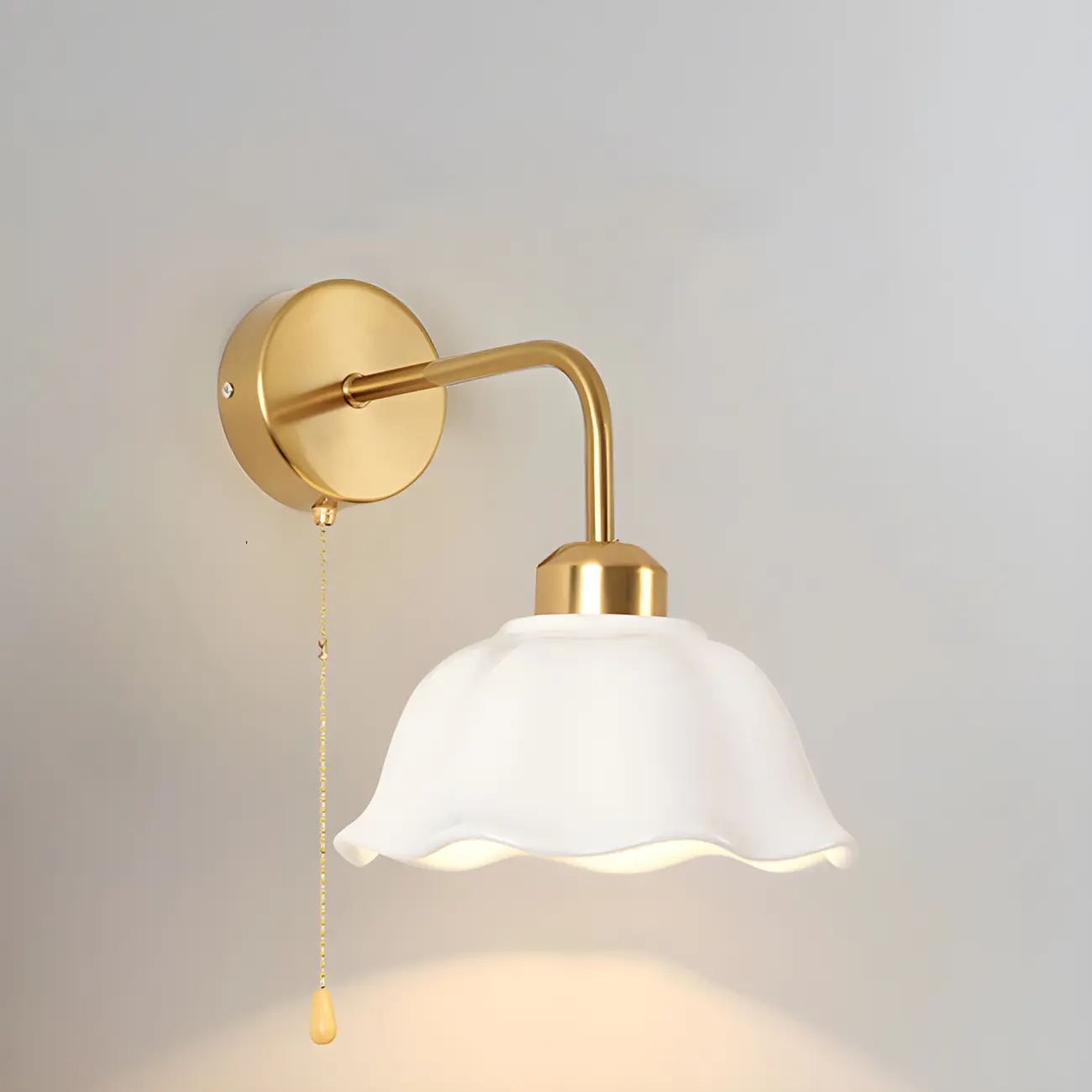 Modern Gold White Ceramic Pull Chain Wall Sconce Image - 2 | homeyfad