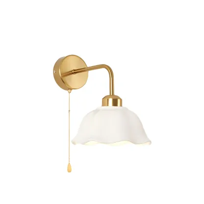 Modern Gold White Ceramic Pull Chain Wall Sconce Image - 7
