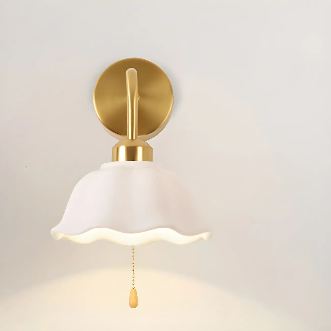 Modern Gold White Ceramic Pull Chain Wall Sconce Image - 6 | homeyfad