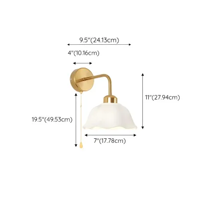 Modern Gold White Ceramic Pull Chain Wall Sconce #size