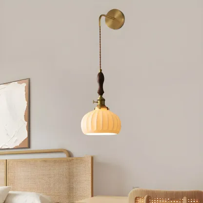 Vintage Brass Ceramic White Pendant Wall Sconce Image - 1