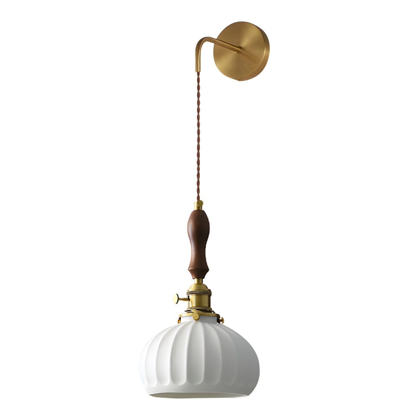 Vintage Brass Ceramic White Pendant Wall Sconce