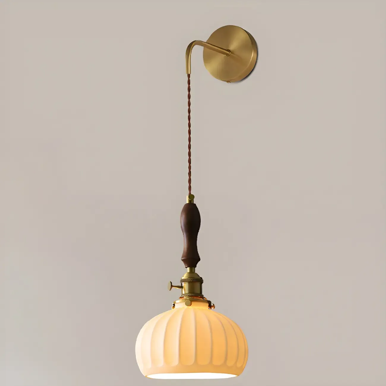 Vintage Brass Ceramic White Pendant Wall Sconce Image - 2