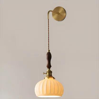 Vintage Brass Ceramic White Pendant Wall Sconce Image - 2