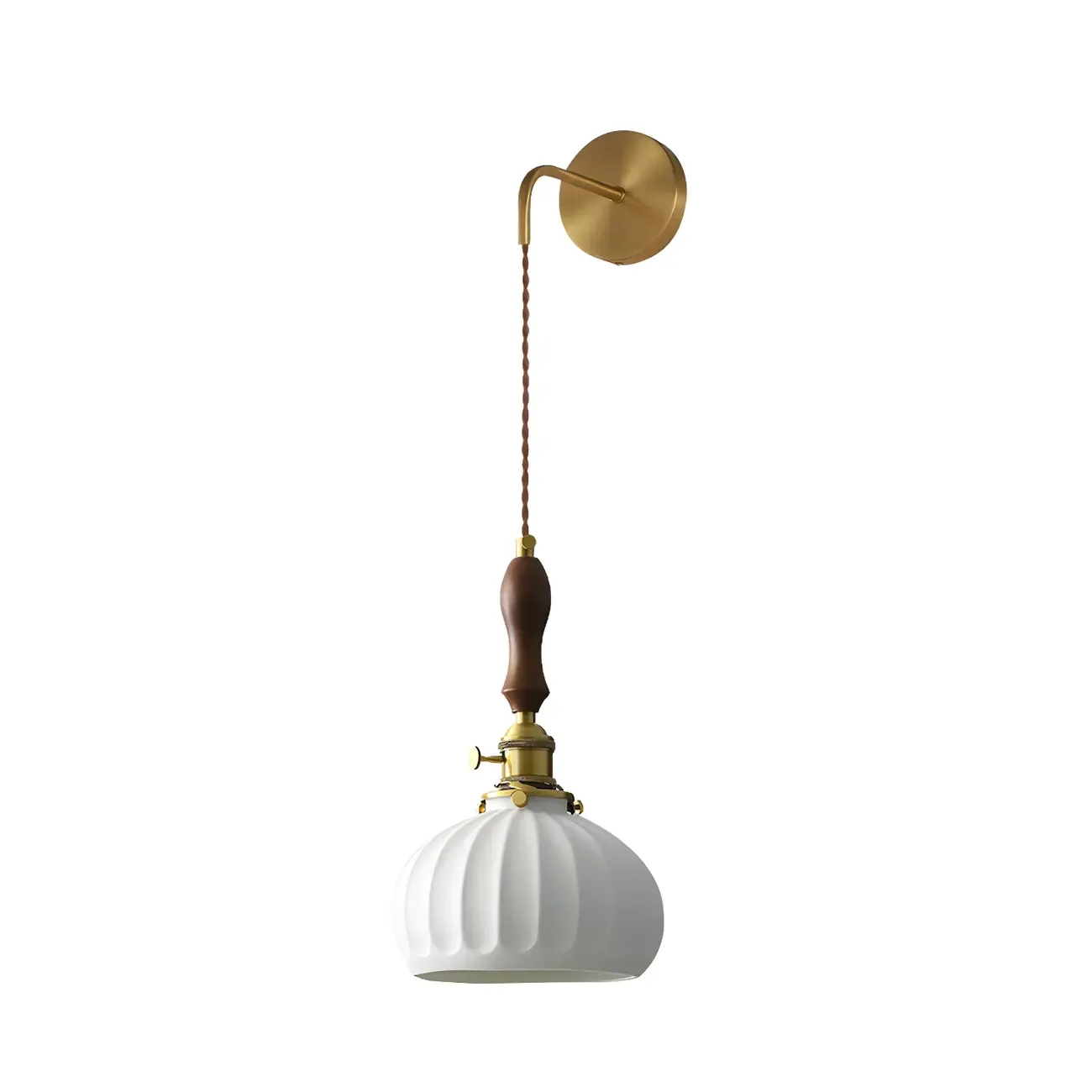 Vintage Brass Ceramic White Pendant Wall Sconce Image - 11