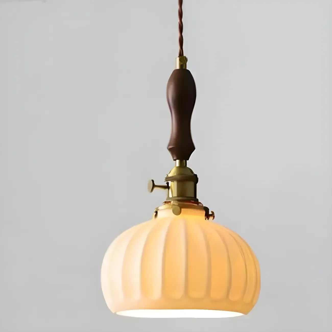 Vintage Brass Ceramic White Pendant Wall Sconce Image - 5