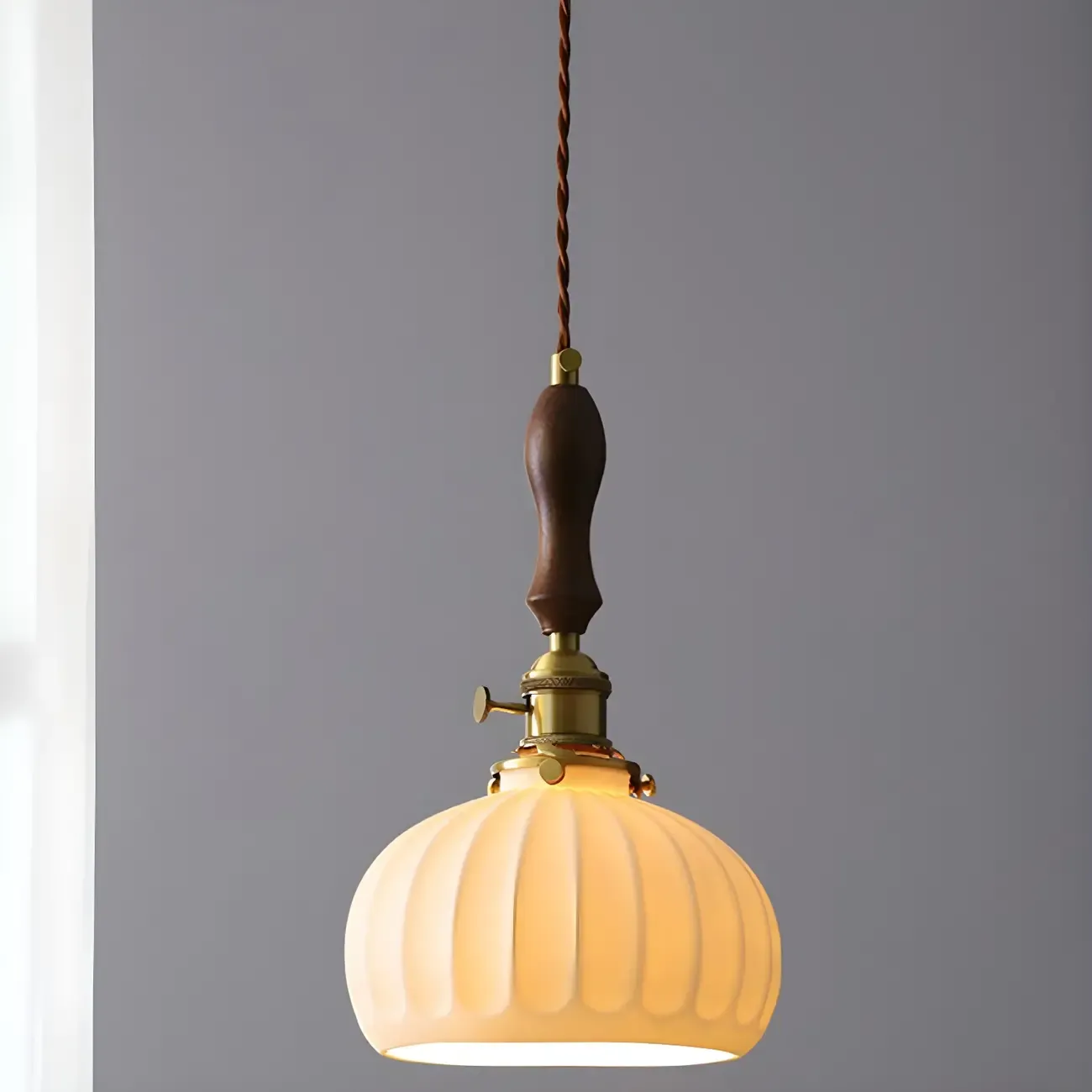 Vintage Brass Ceramic White Pendant Wall Sconce Image - 6