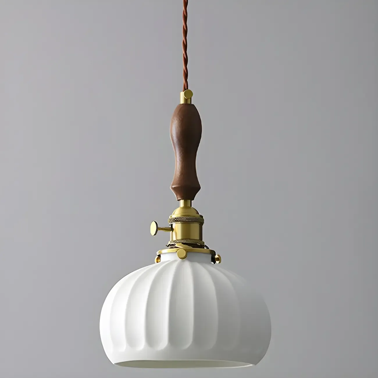 Vintage Brass Ceramic White Pendant Wall Sconce Image - 7