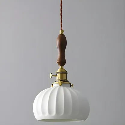 Vintage Brass Ceramic White Pendant Wall Sconce Image - 7