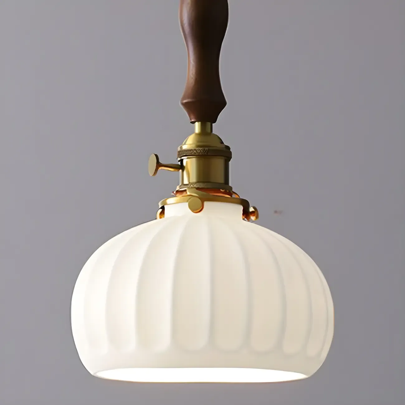 Vintage Brass Ceramic White Pendant Wall Sconce Image - 8