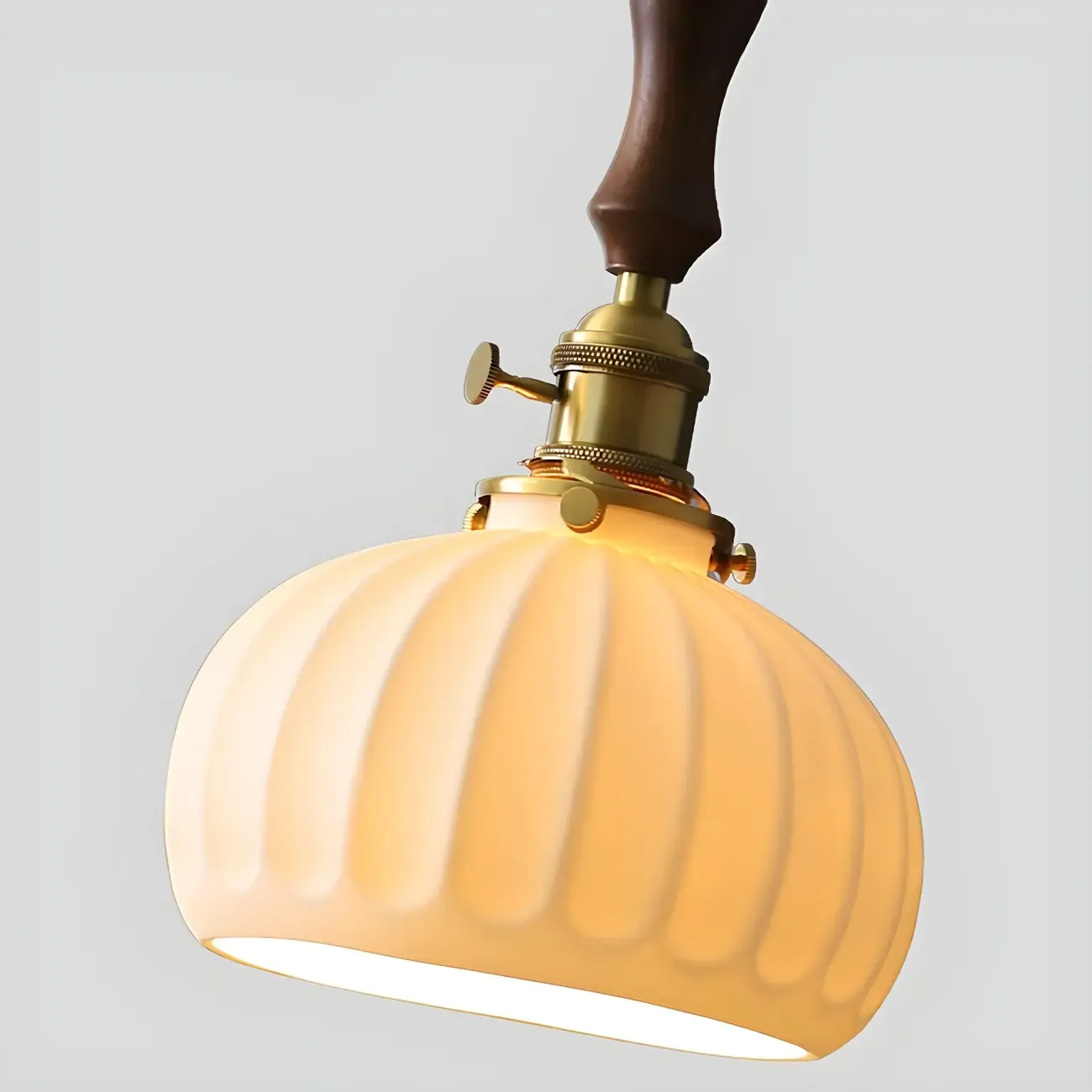 Vintage Brass Ceramic White Pendant Wall Sconce Image - 9