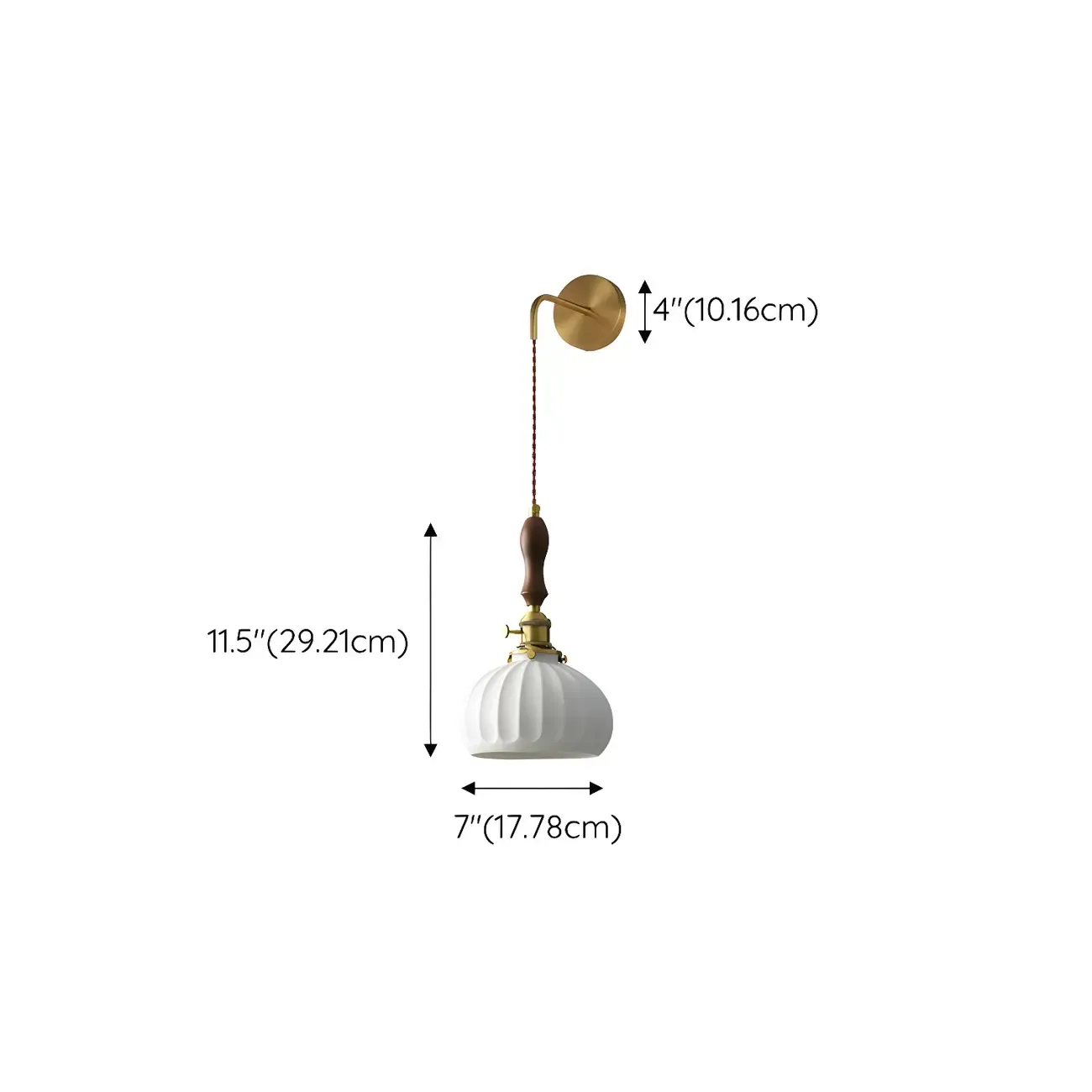 Vintage Brass Ceramic White Pendant Wall Sconce #size