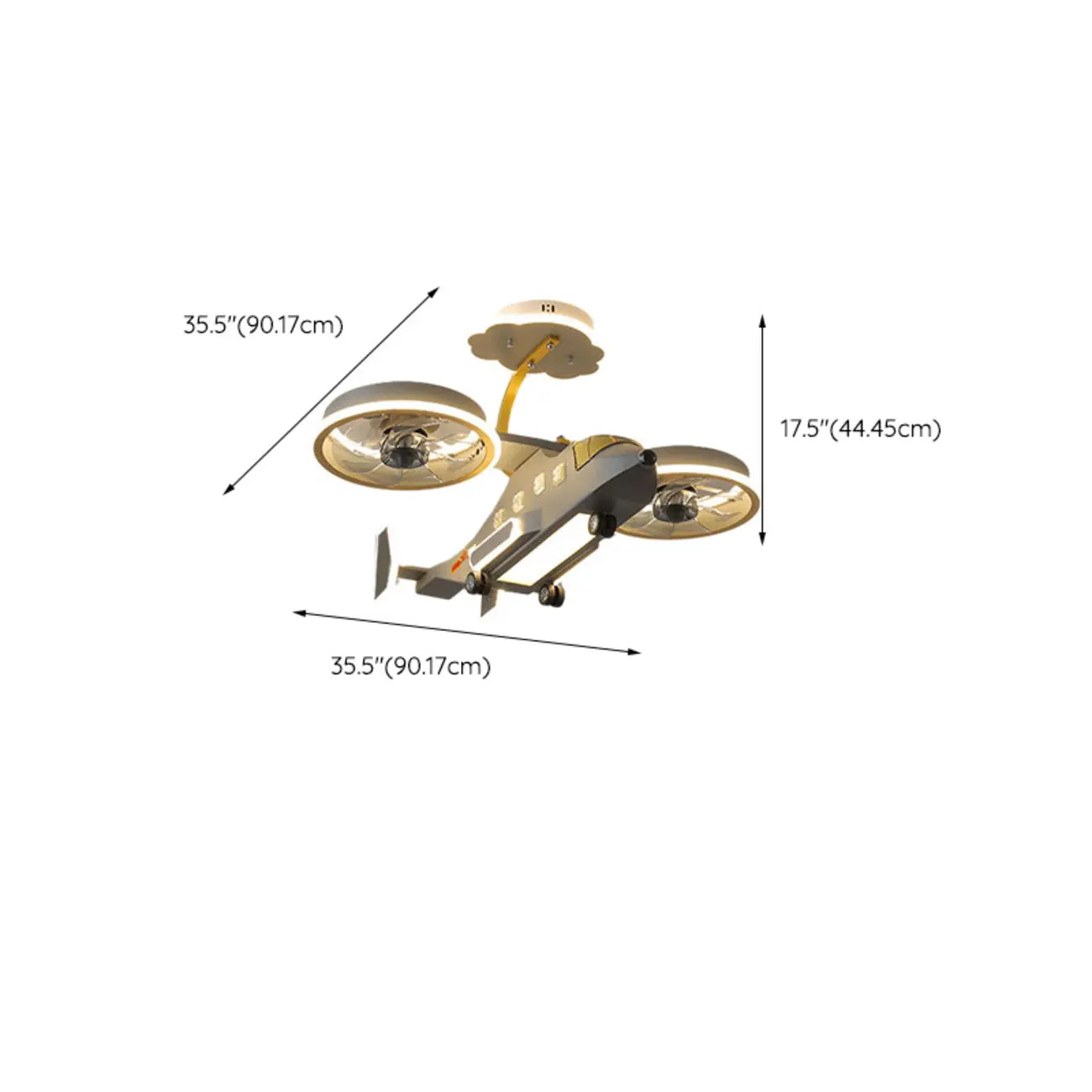 Modern Unique Ceiling Fan with LED Light for Kids Room #size