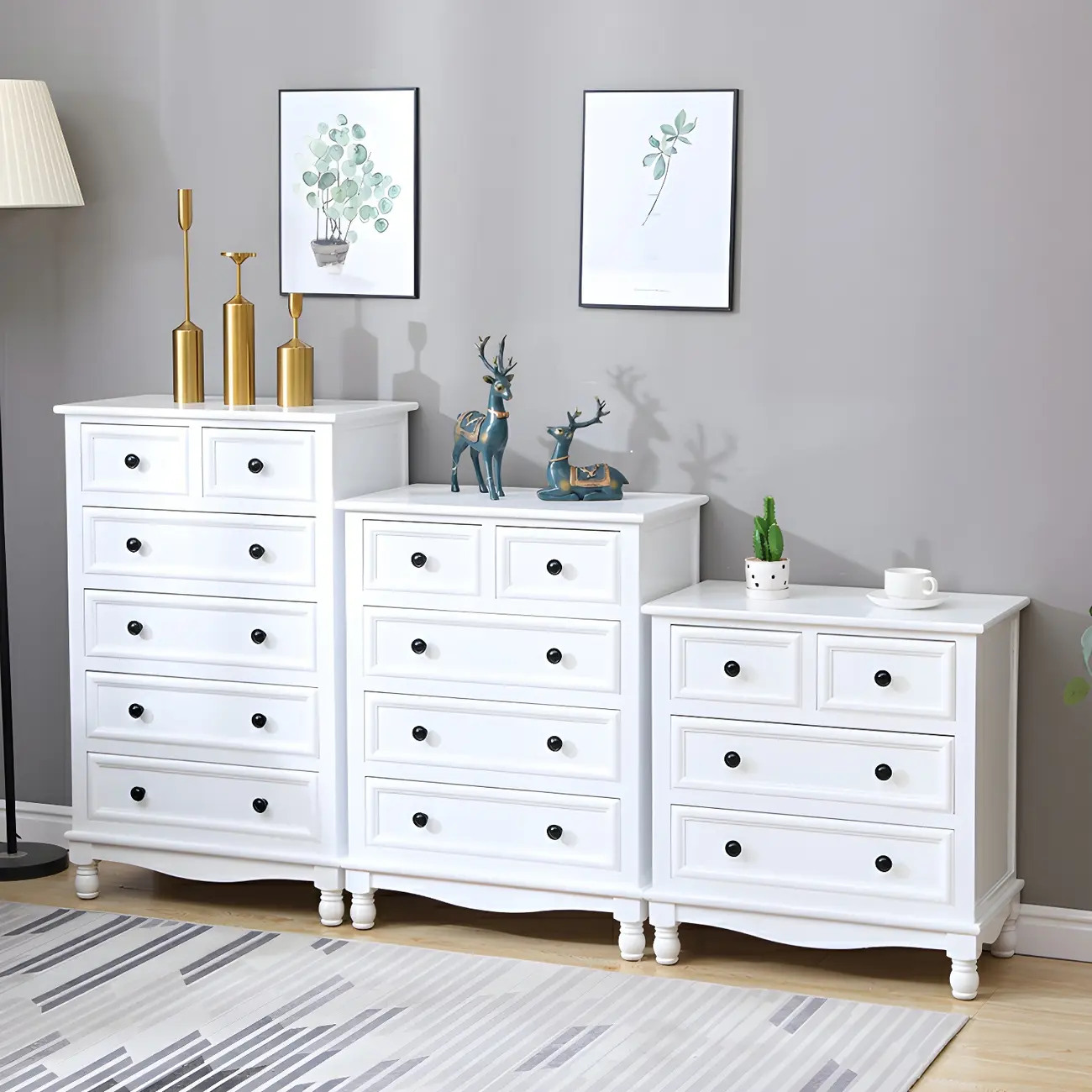 Classic Ivory Wood Bun Feet Drawers Storage Chest Image - 3 | homeyfad