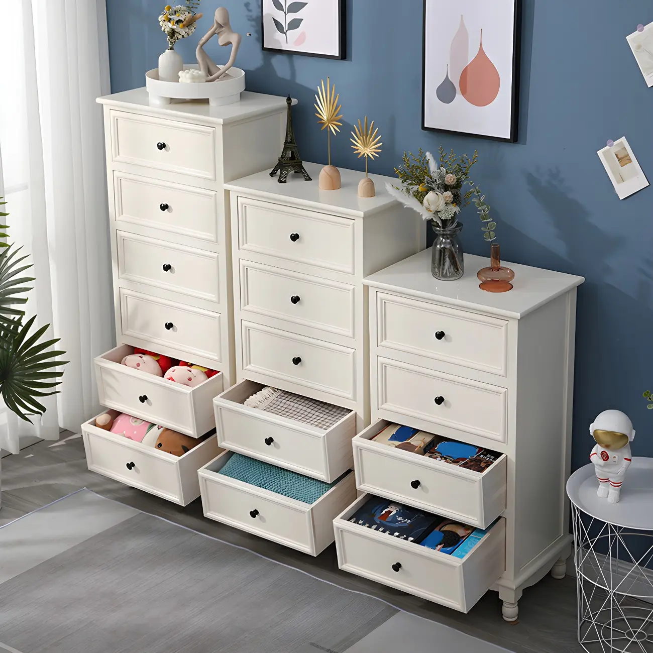Classic Ivory Wood Bun Feet Drawers Storage Chest Image - 4 | homeyfad