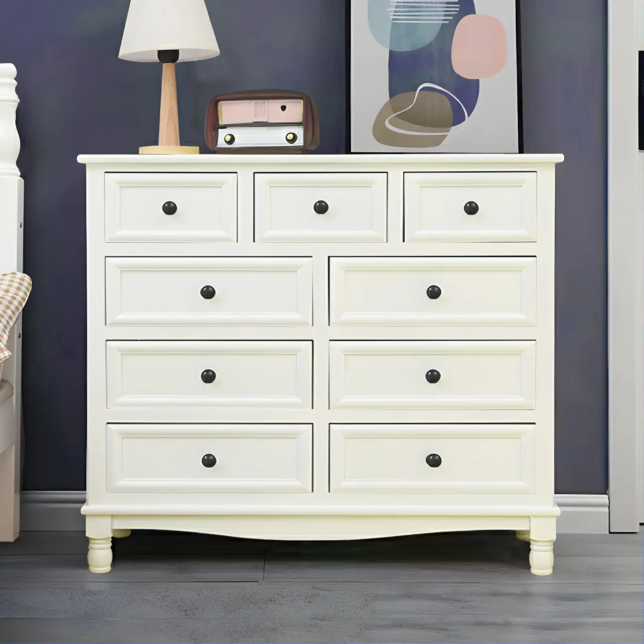 Classic Ivory Wood Bun Feet Drawers Storage Chest Image - 1 | homeyfad