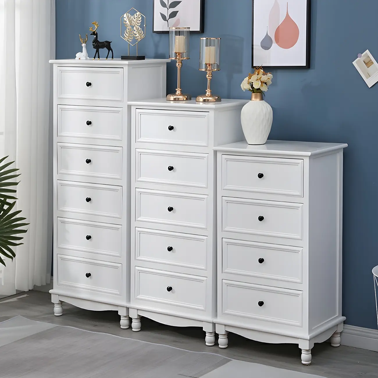 Classic Ivory Wood Bun Feet Drawers Storage Chest Image - 5 | homeyfad