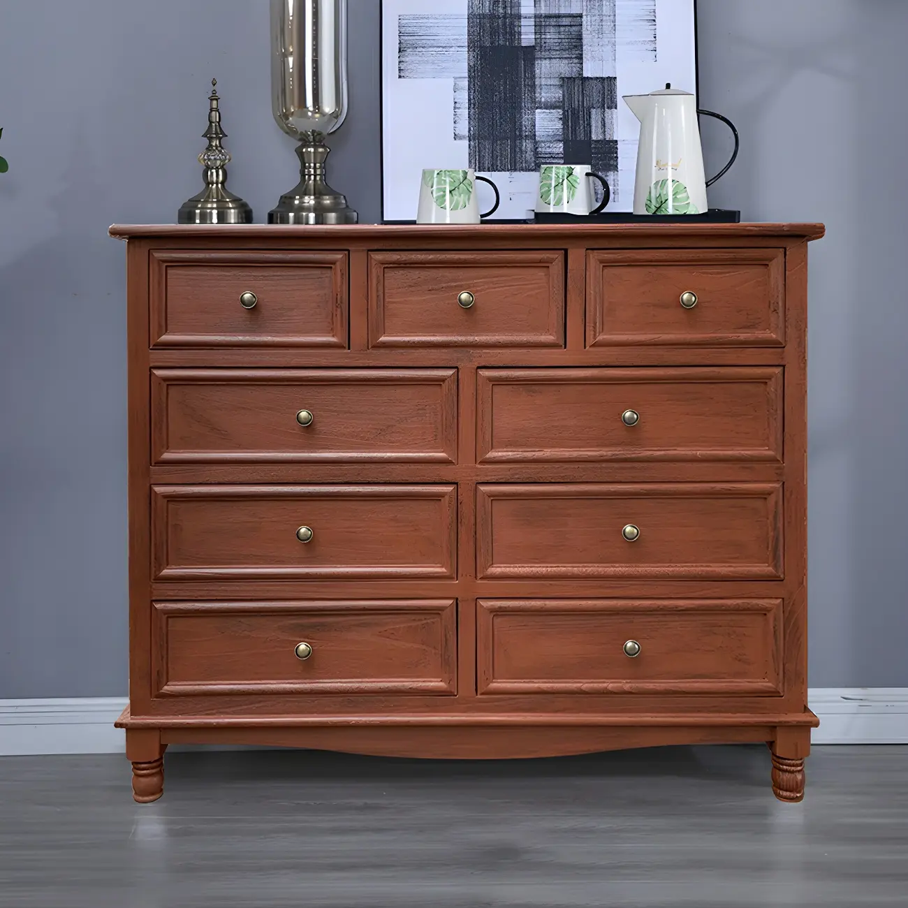 Classic Ivory Wood Bun Feet Drawers Storage Chest Image - 6 | homeyfad