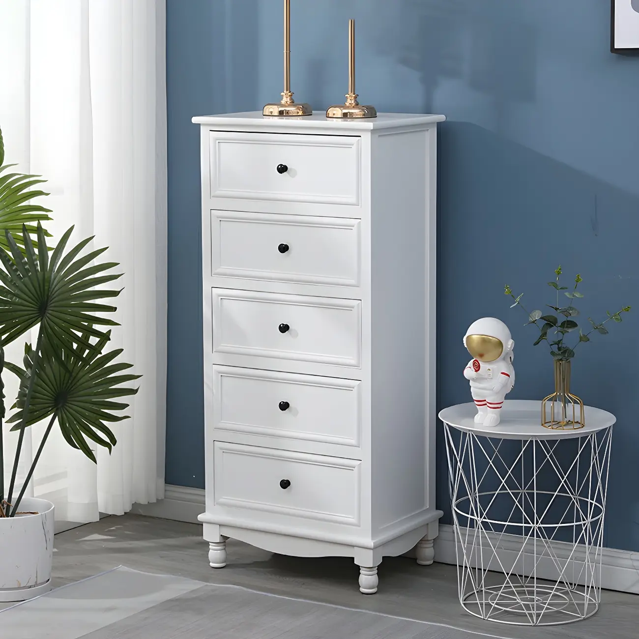 Classic Ivory Wood Bun Feet Drawers Storage Chest Image - 7 | homeyfad