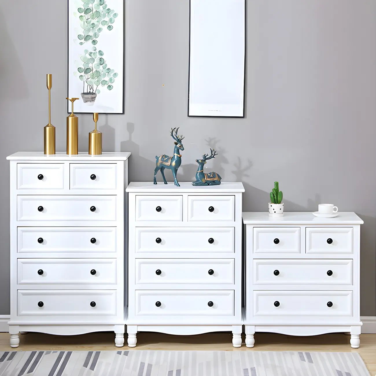 Classic Ivory Wood Bun Feet Drawers Storage Chest Image - 8 | homeyfad